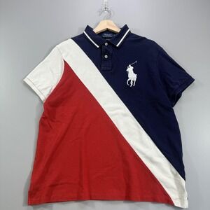 Polo Ralph Lauren Shirt Mens XL Navy Red White Colorblock Custom Fit Big Pony